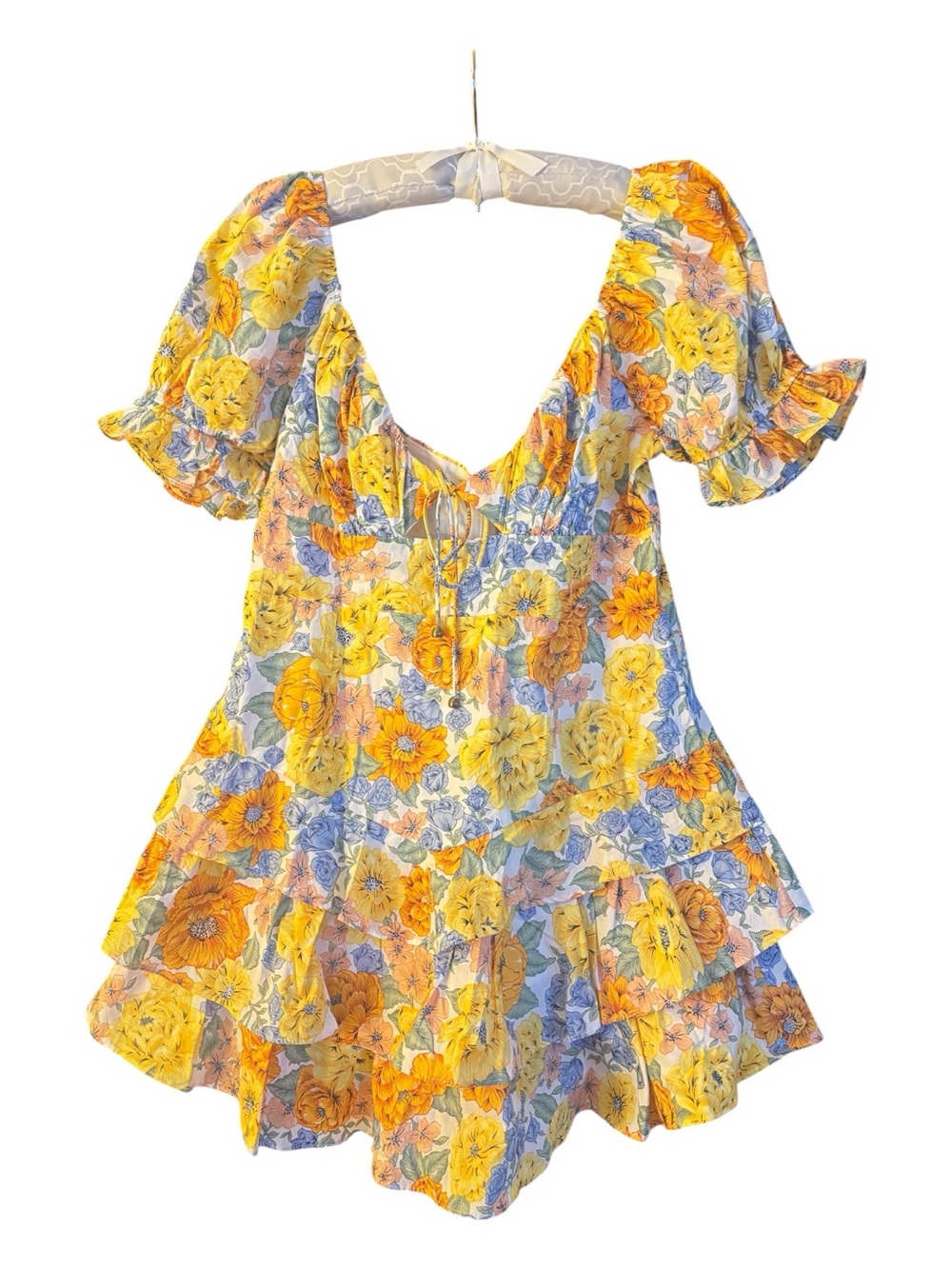 Hello Molly Yellow & Blue Floral Ruffle Romper Size 8 NWOT